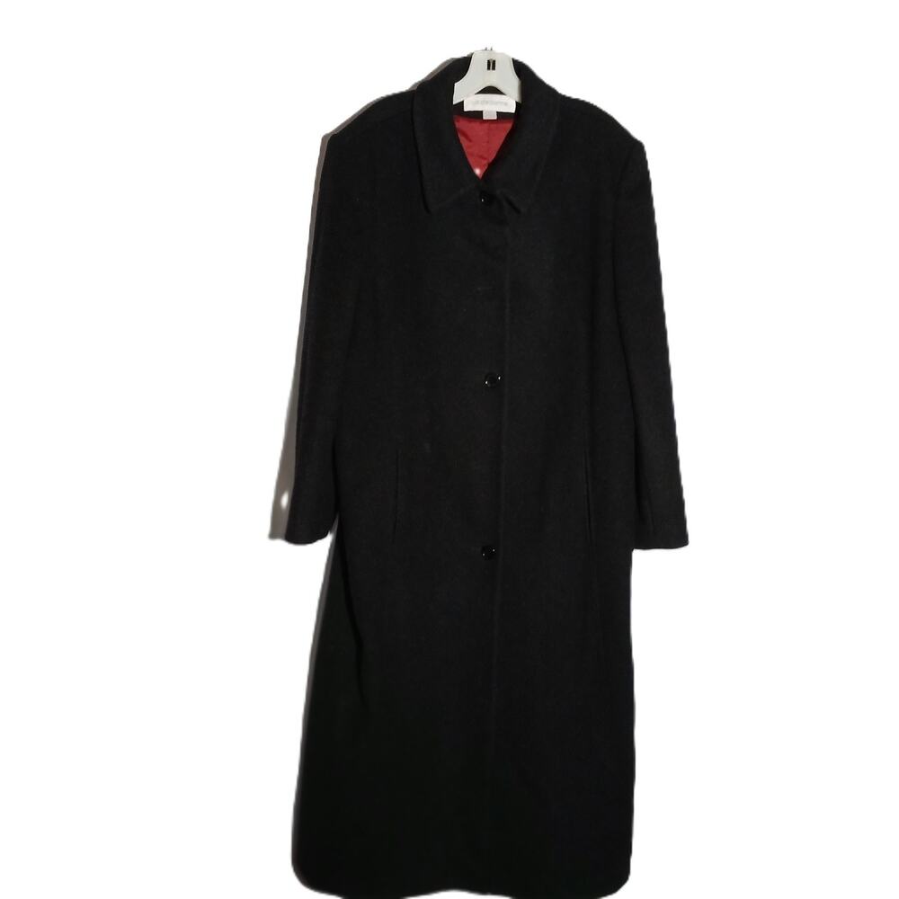Classic Retro Ankle Length Black Overcoat/100% Lambswool/Size 18